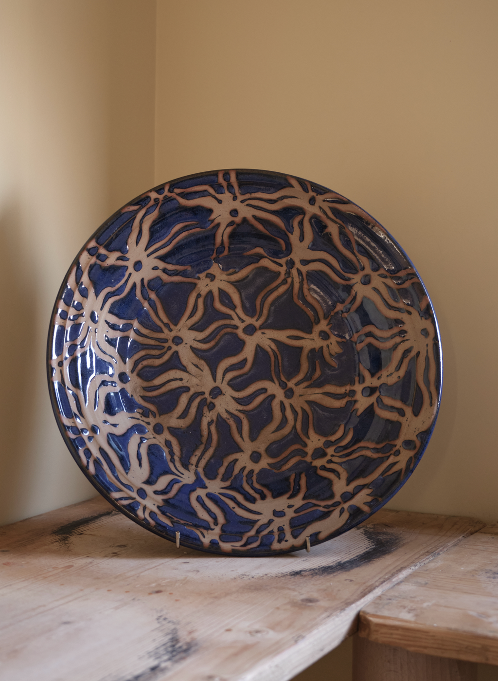 Large Blue Slipware Charger