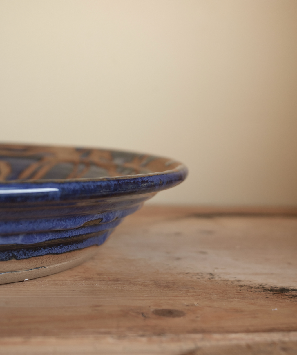 Large Blue Slipware Charger