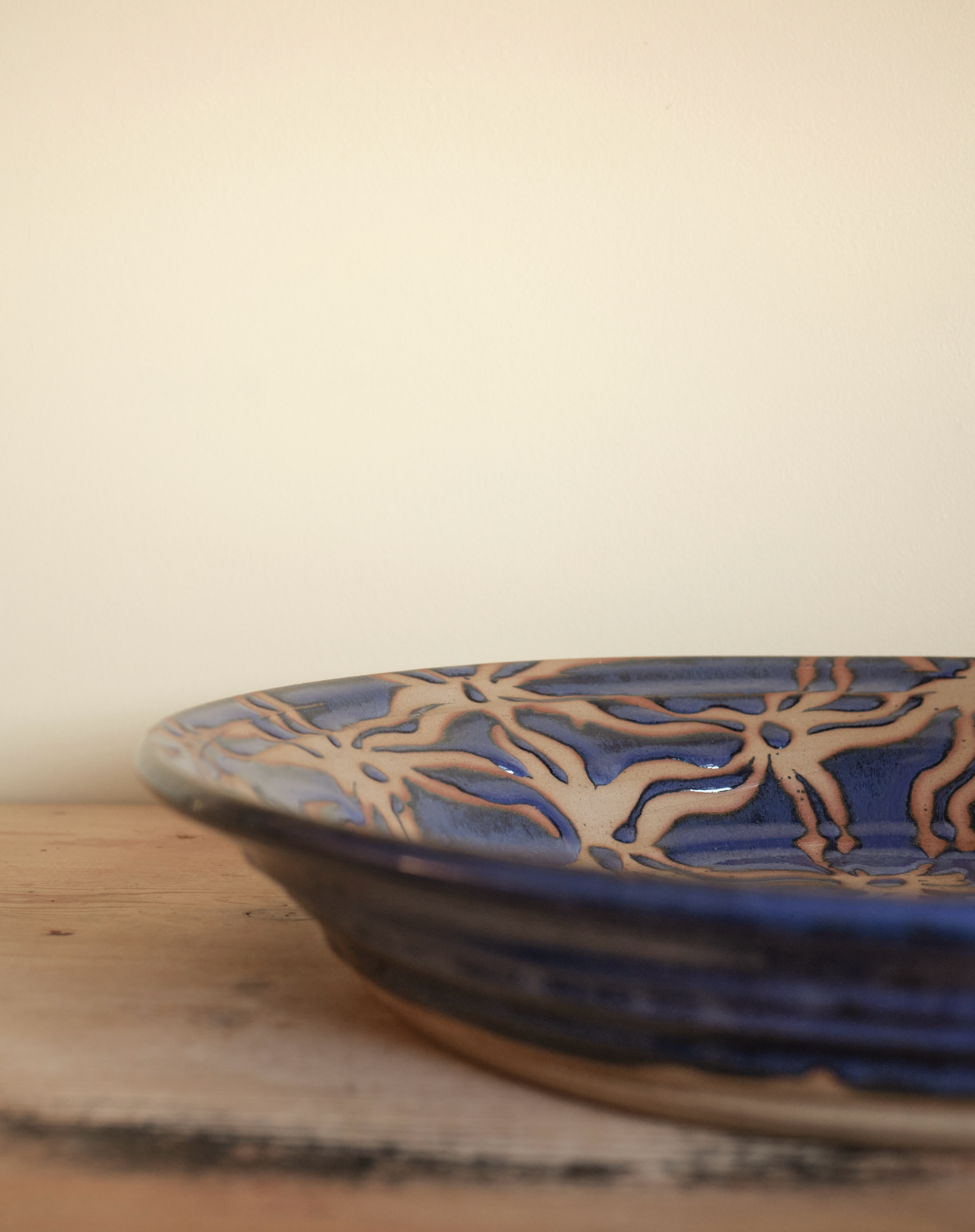 Large Blue Slipware Charger
