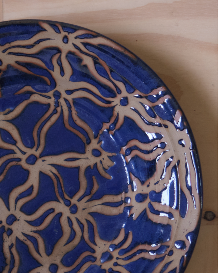 Large Blue Slipware Charger