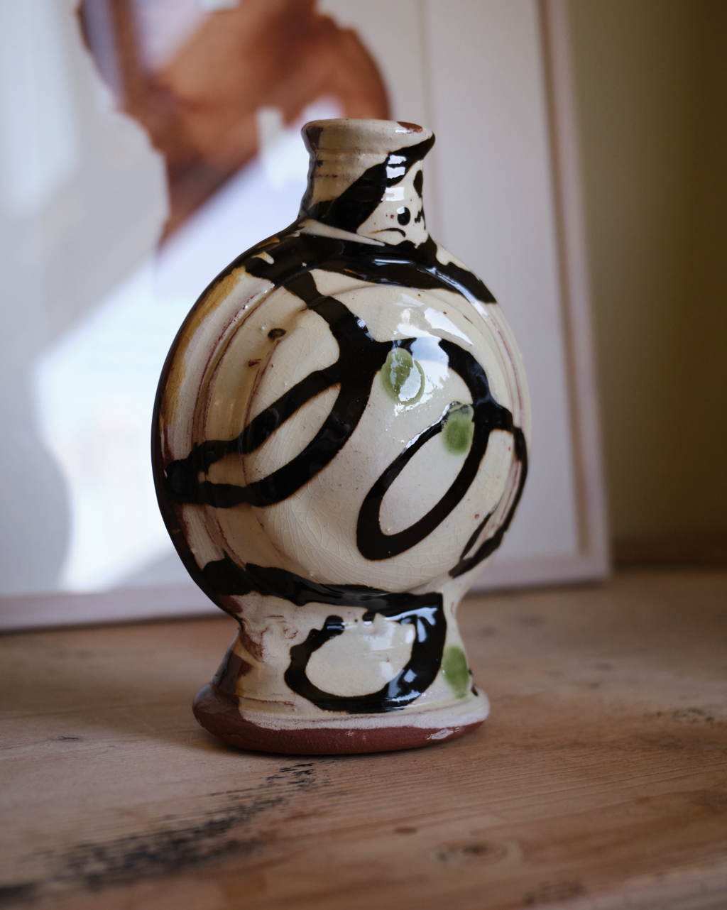 X DYLAN BOWEN slip decorated earthenware bottle